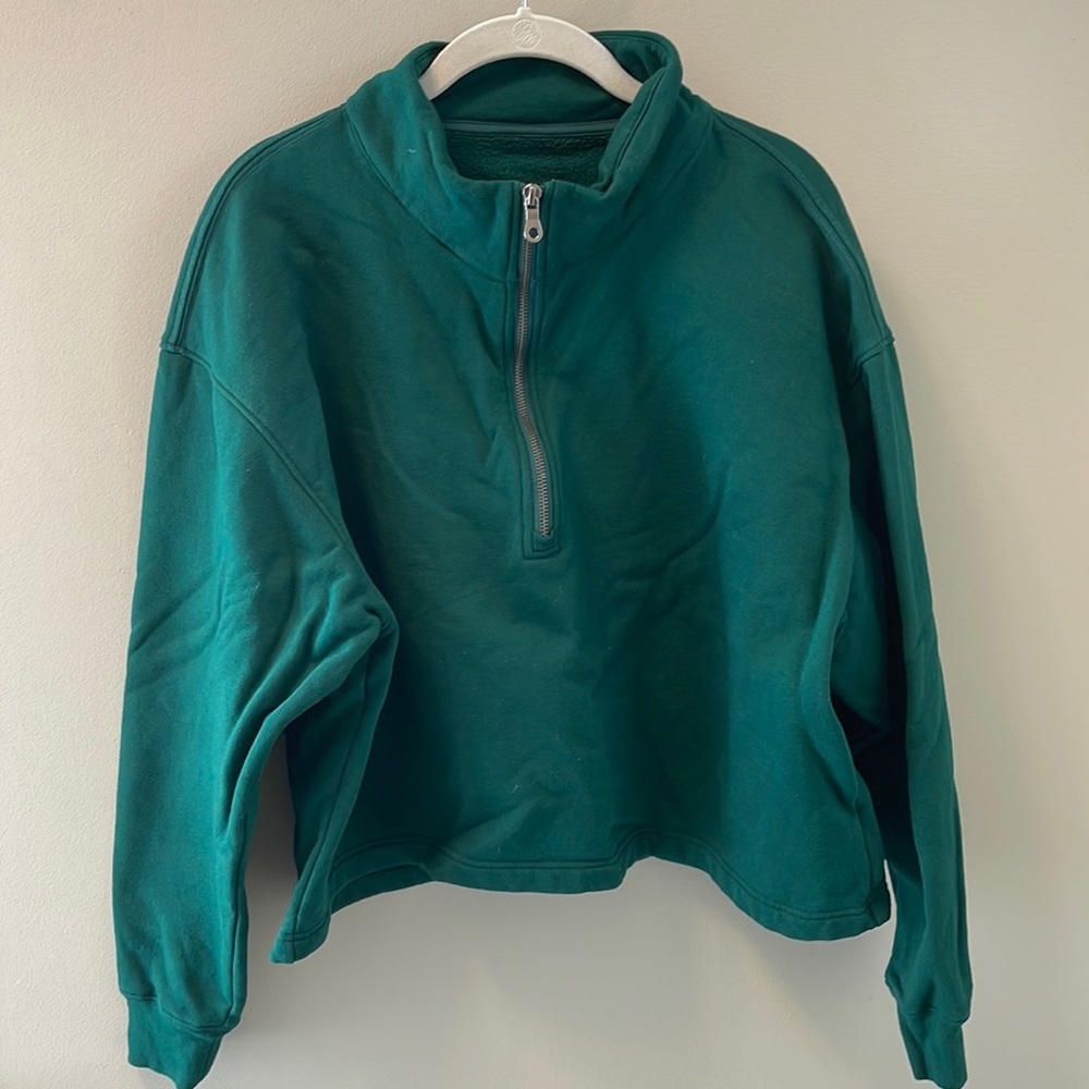 Girlfriend Collective 50/50 half-zip green sweatshirt Size XXL
